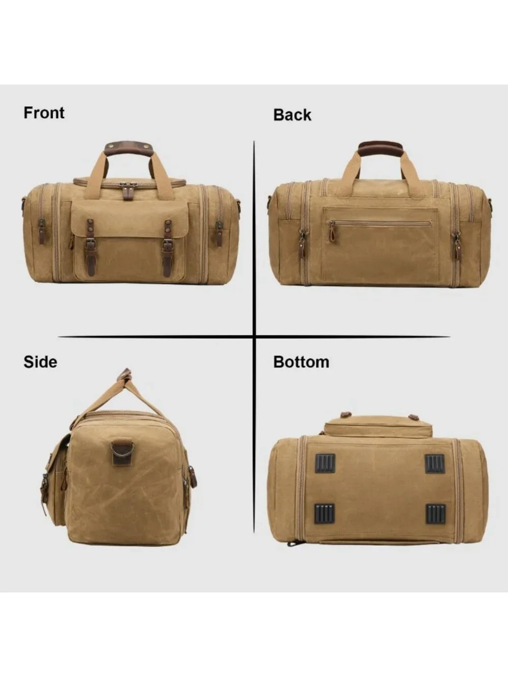 Spacious 50L Waxed Canvas Duffel Bag in Khaki - Durable, Stylish Travel Tote